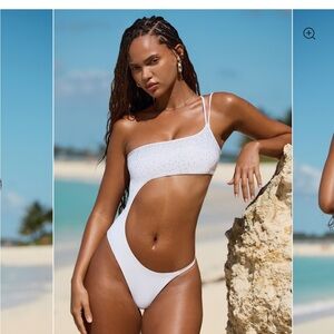 Oh Polly swim Formentera Embellished Cut-Out Swimsuit in White